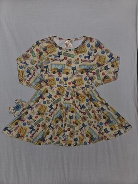 Small Shop Pete The Cat Bus Print Long Sleeve Twirl Dress 4t With Matching Bow